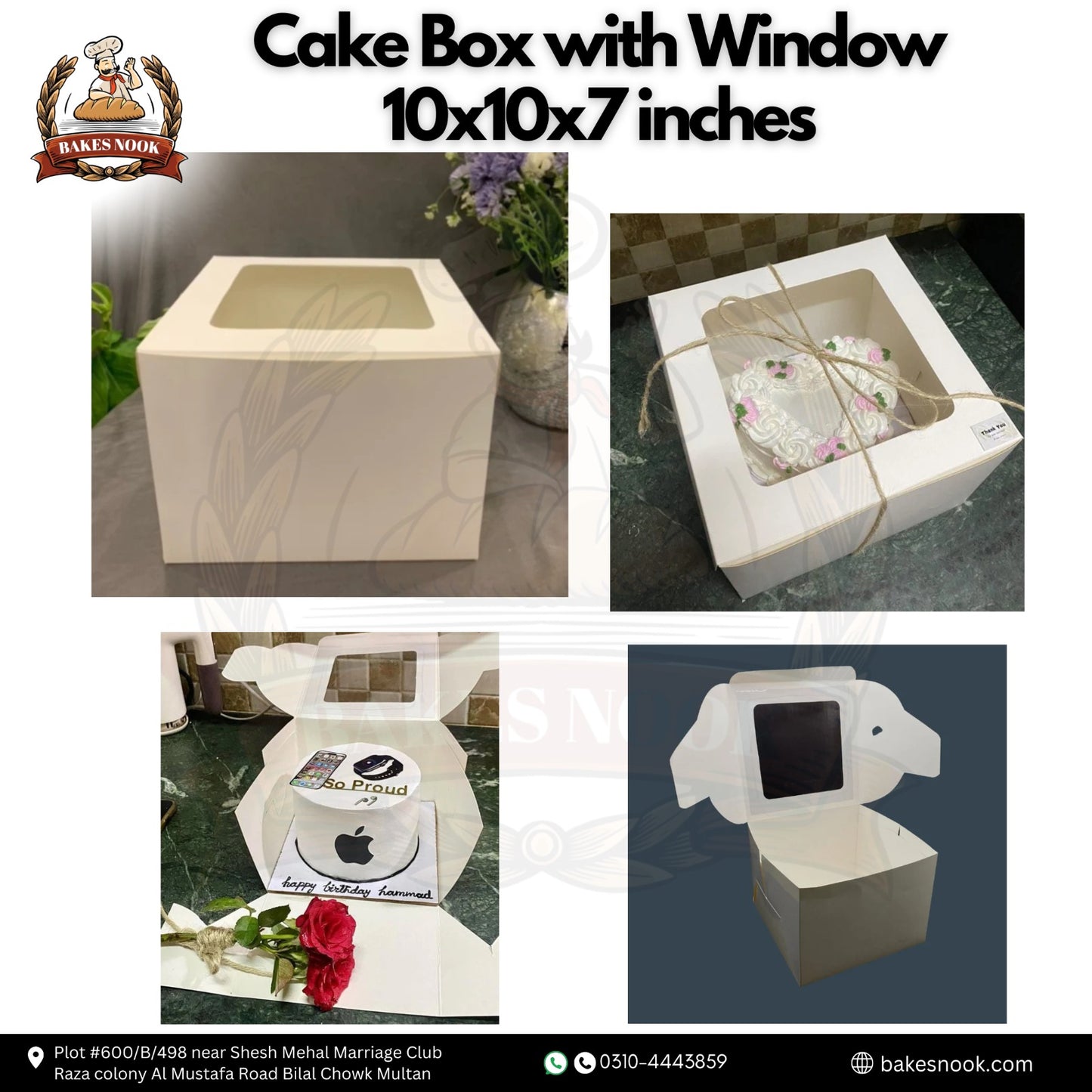 Window Cake Box by BakesNook (10x10x7)