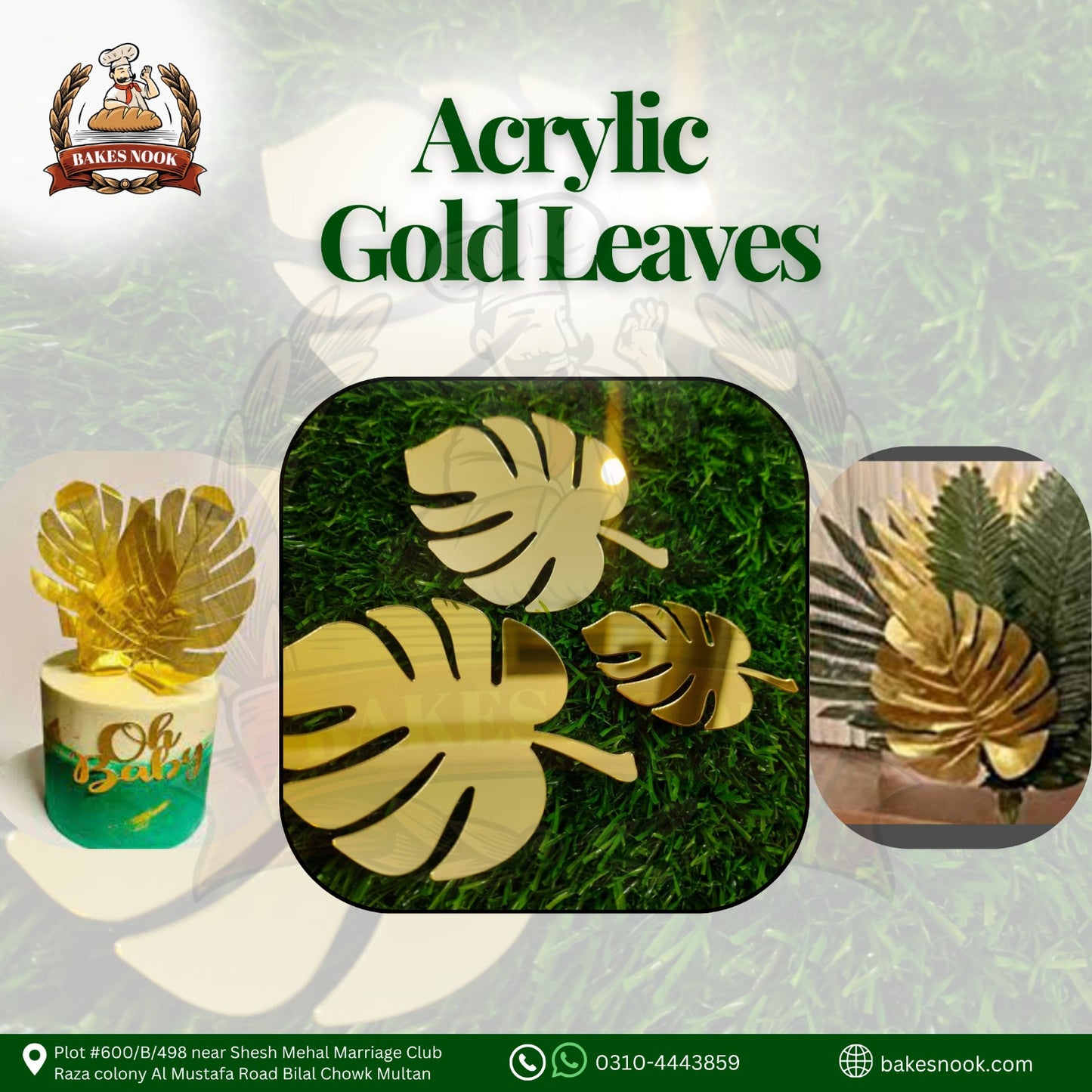 GOLD LEAVES CAKE TAG 5 PCS