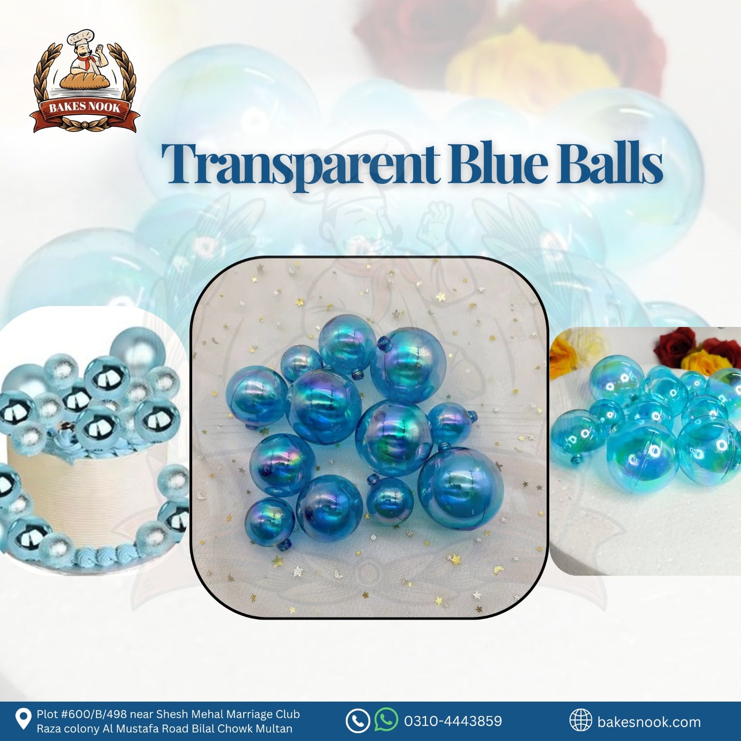 TRANSPARENT CAKE DECOR BALL BLUE