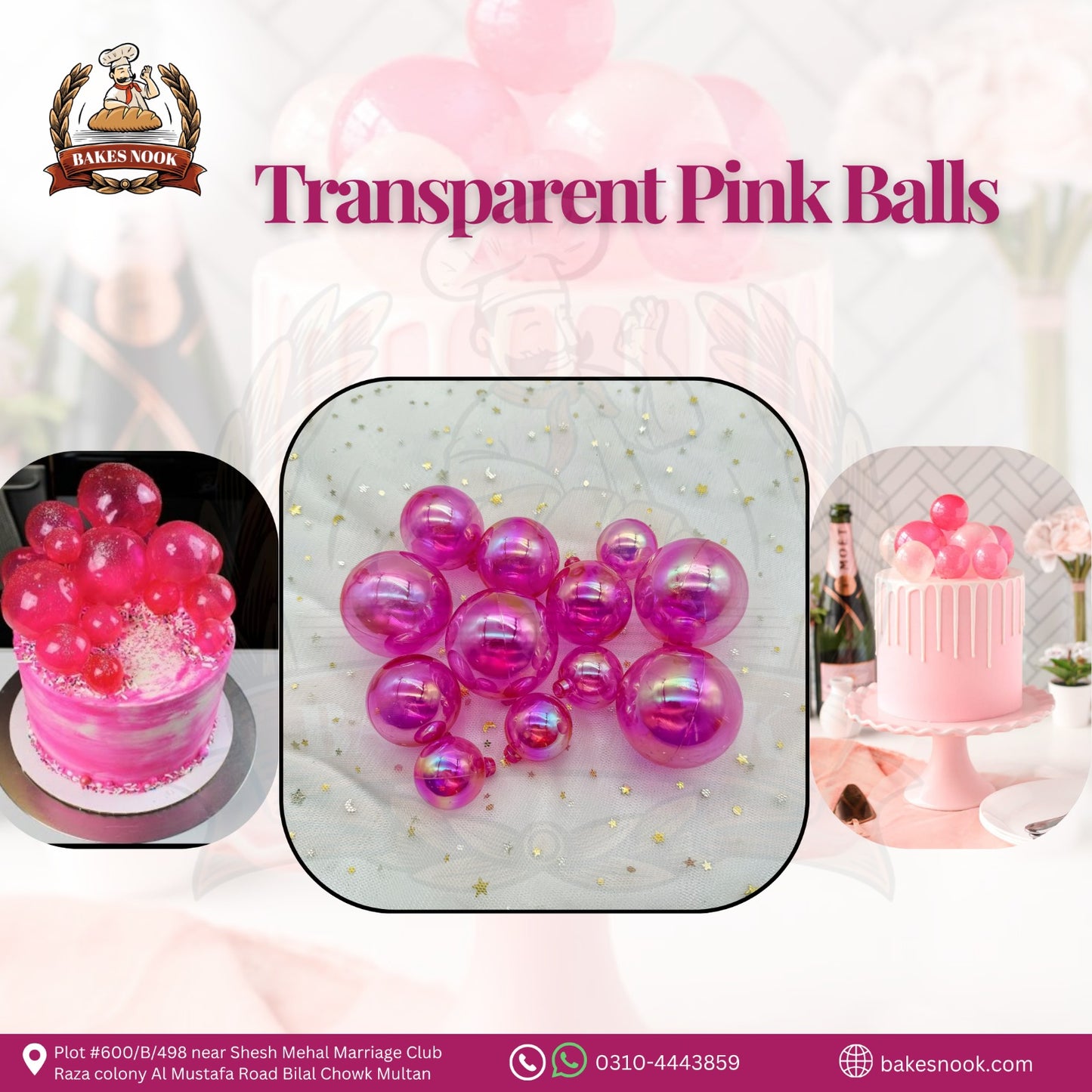 TRANSPARENT CAKE DECOR BALL PINK