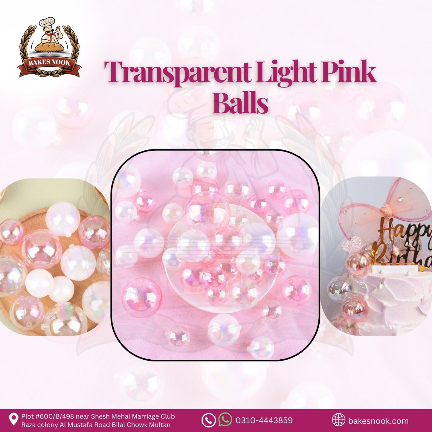 TRANSPARENT CAKE DECOR BALLS PINK
