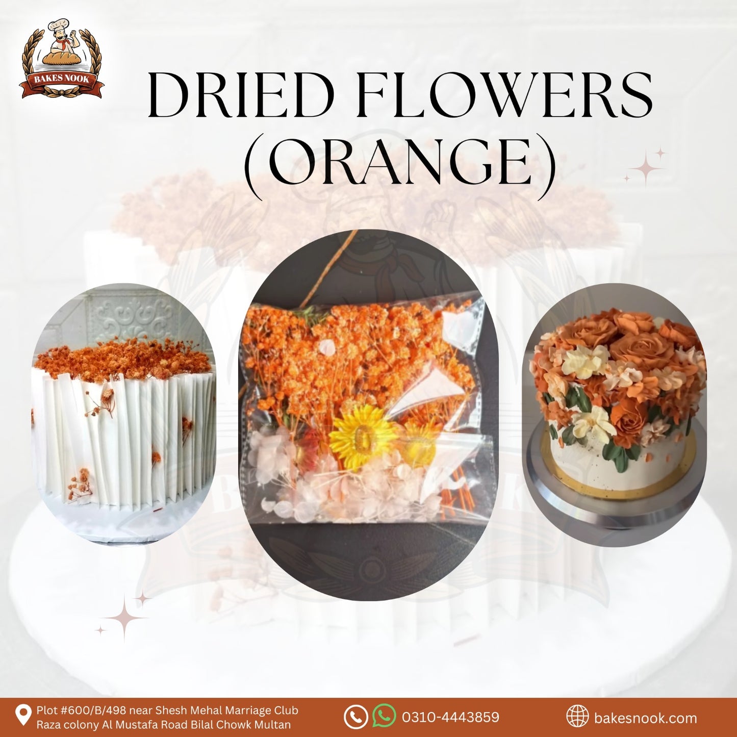DRIED FLOWERS CAKE THEME ORANGE