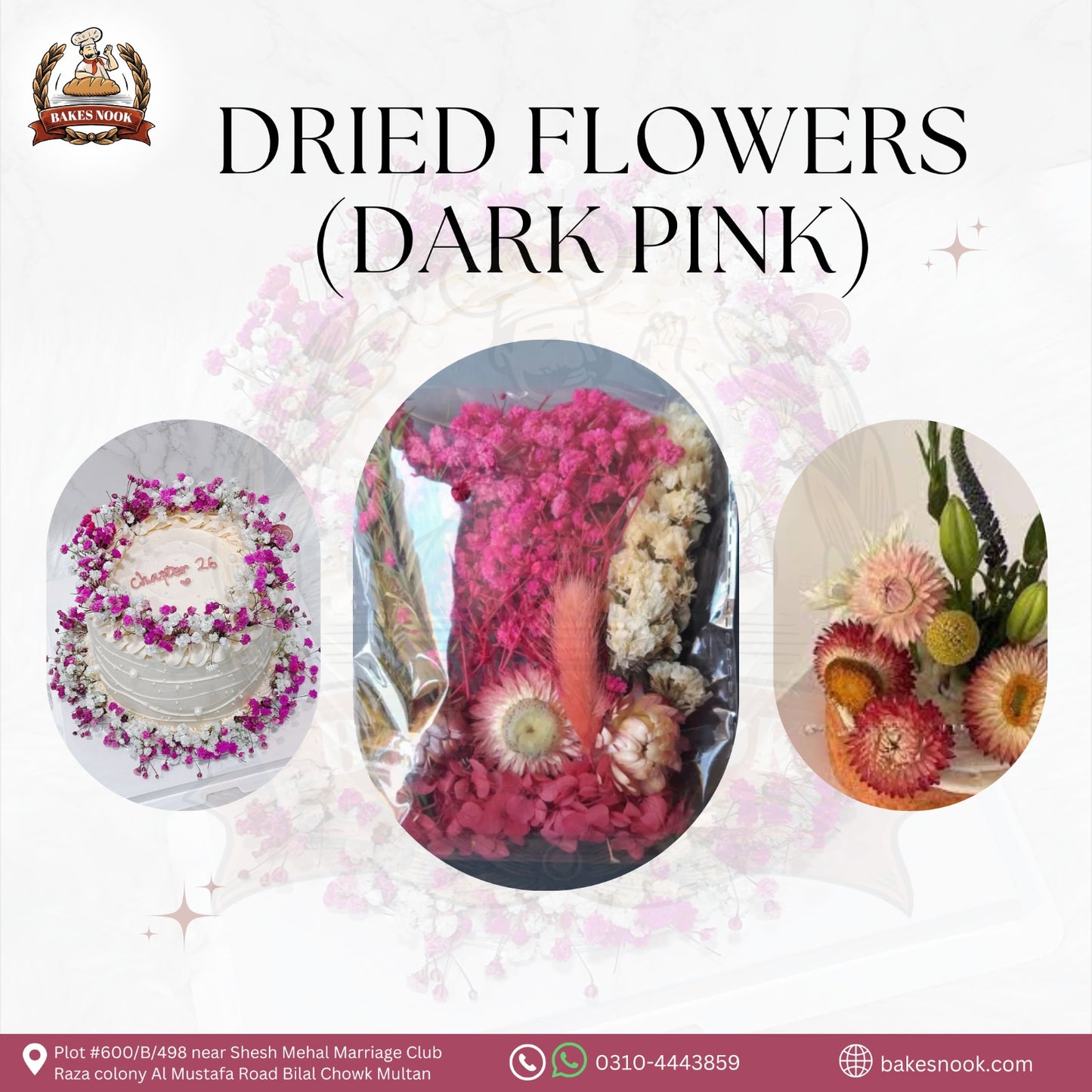 DRIED FLOWER CAKE THEME DARK PINK