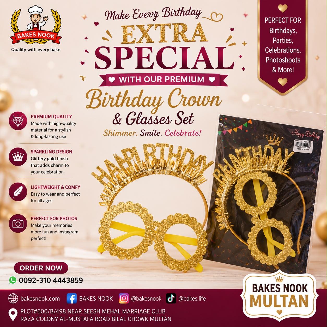 Shiny Golden Birthday Headband Set With English Letters