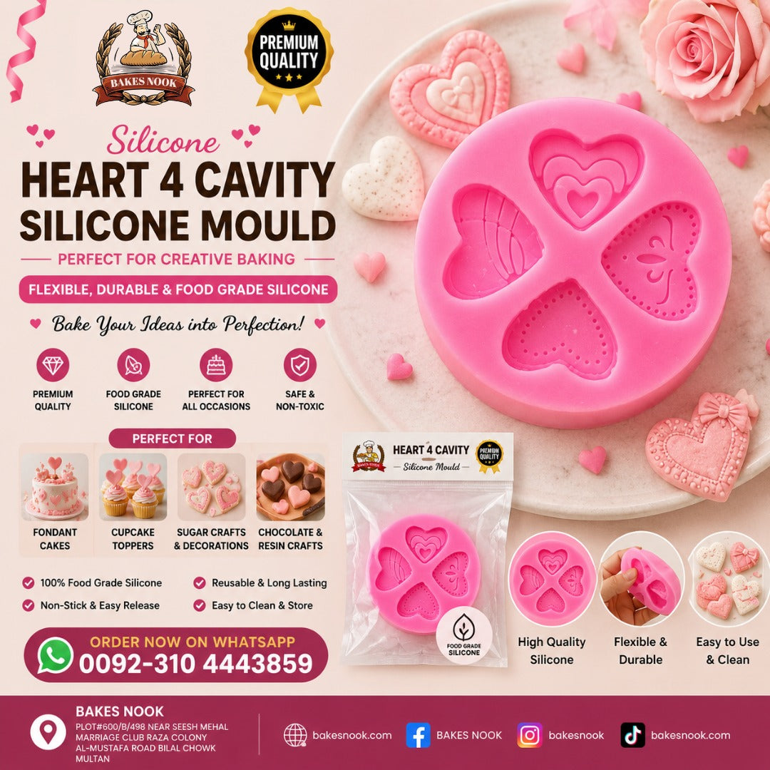 Heart 4 Cavity Silicone Mould