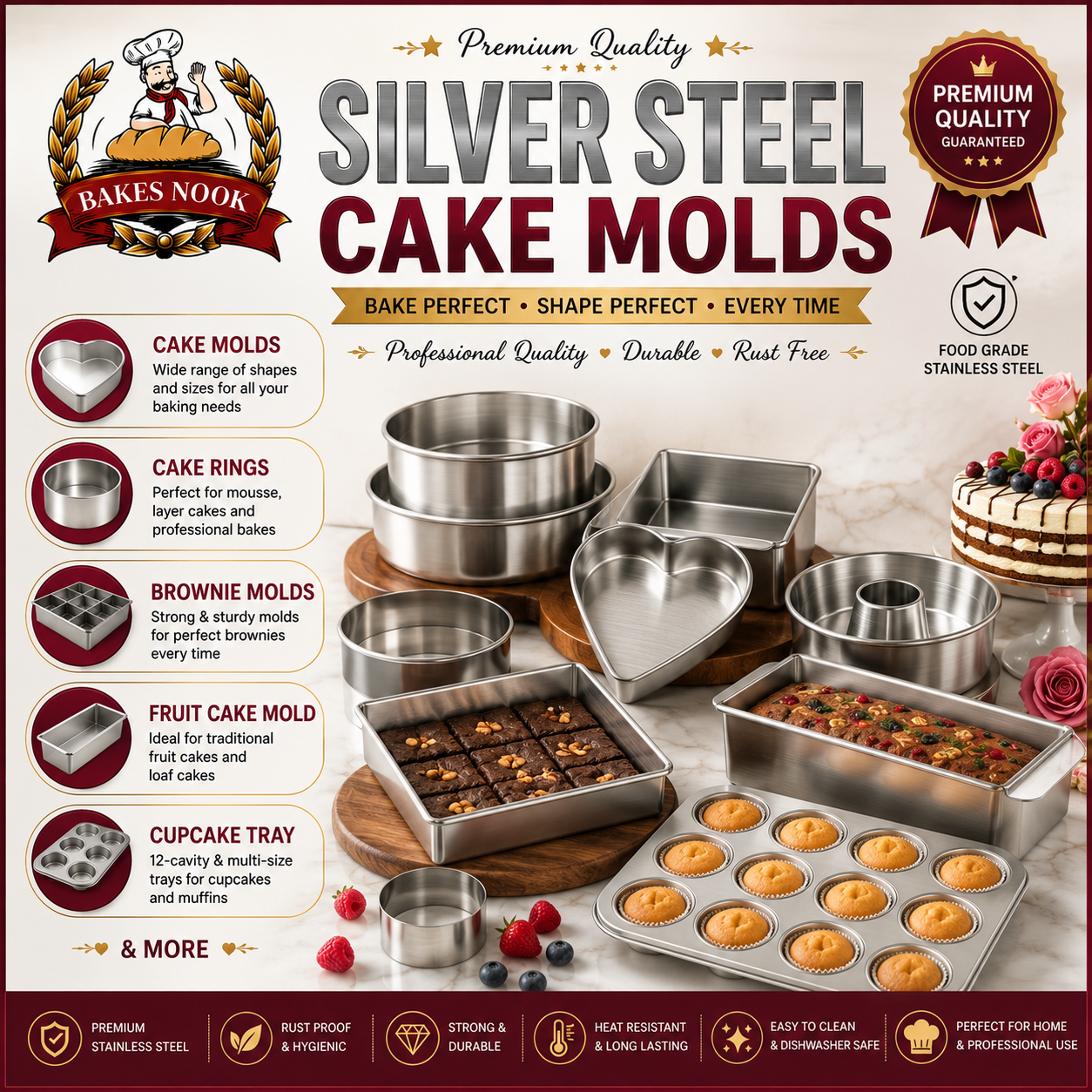 SILVER STEEL CAKE MOLDS