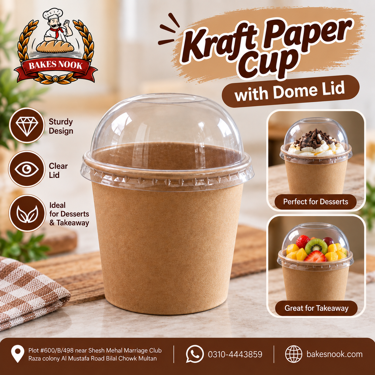 Kraft Paper Cup With Dome Lid