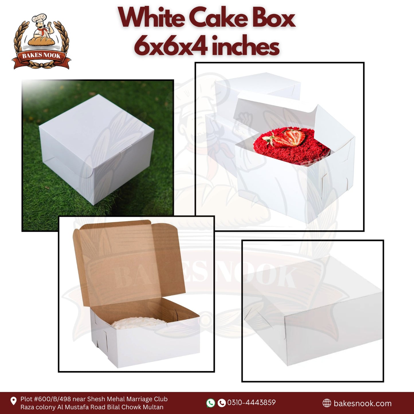 White Cake Box by BakesNook (6x6x4)