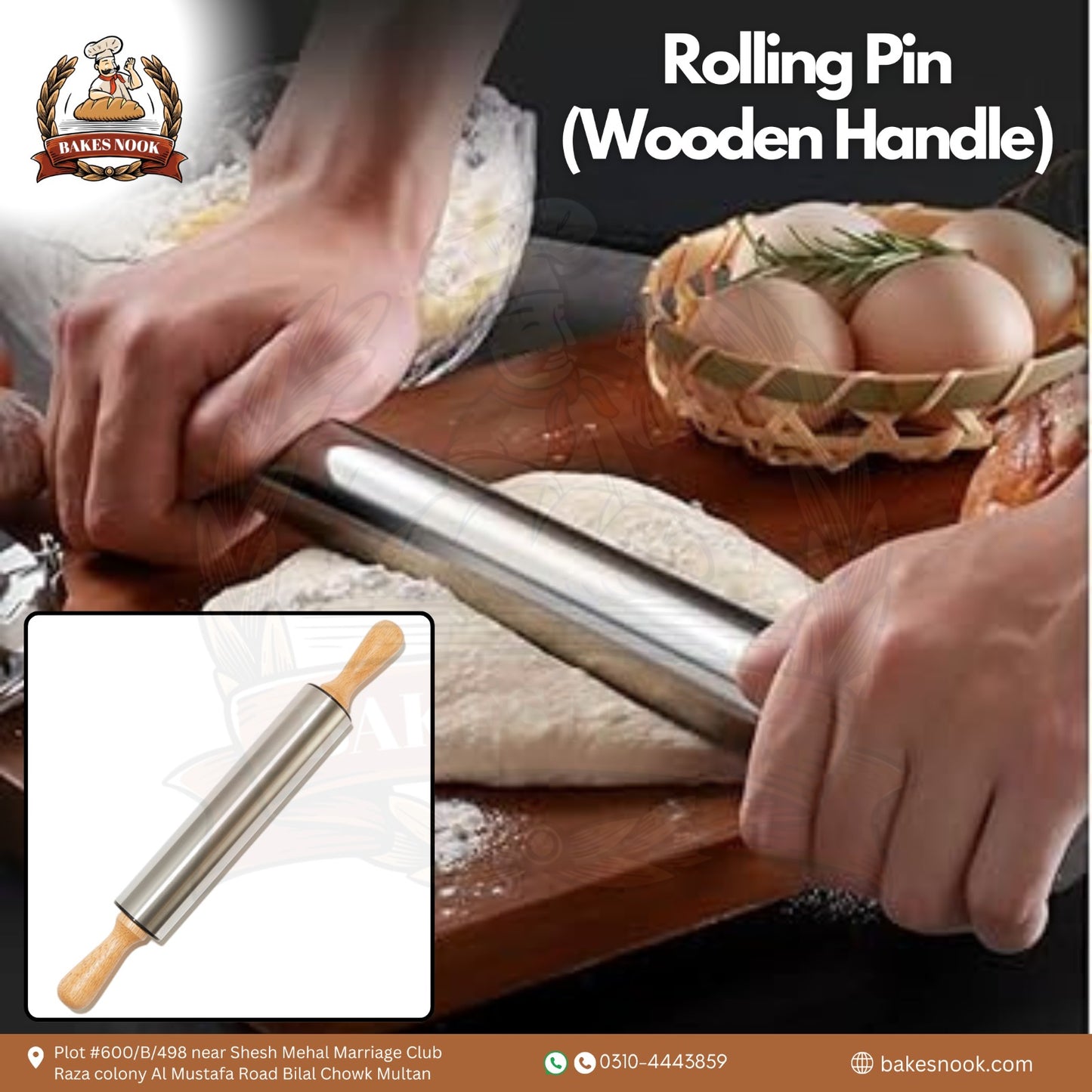 Rolling Pin (Wooden Handle) by BakesNook