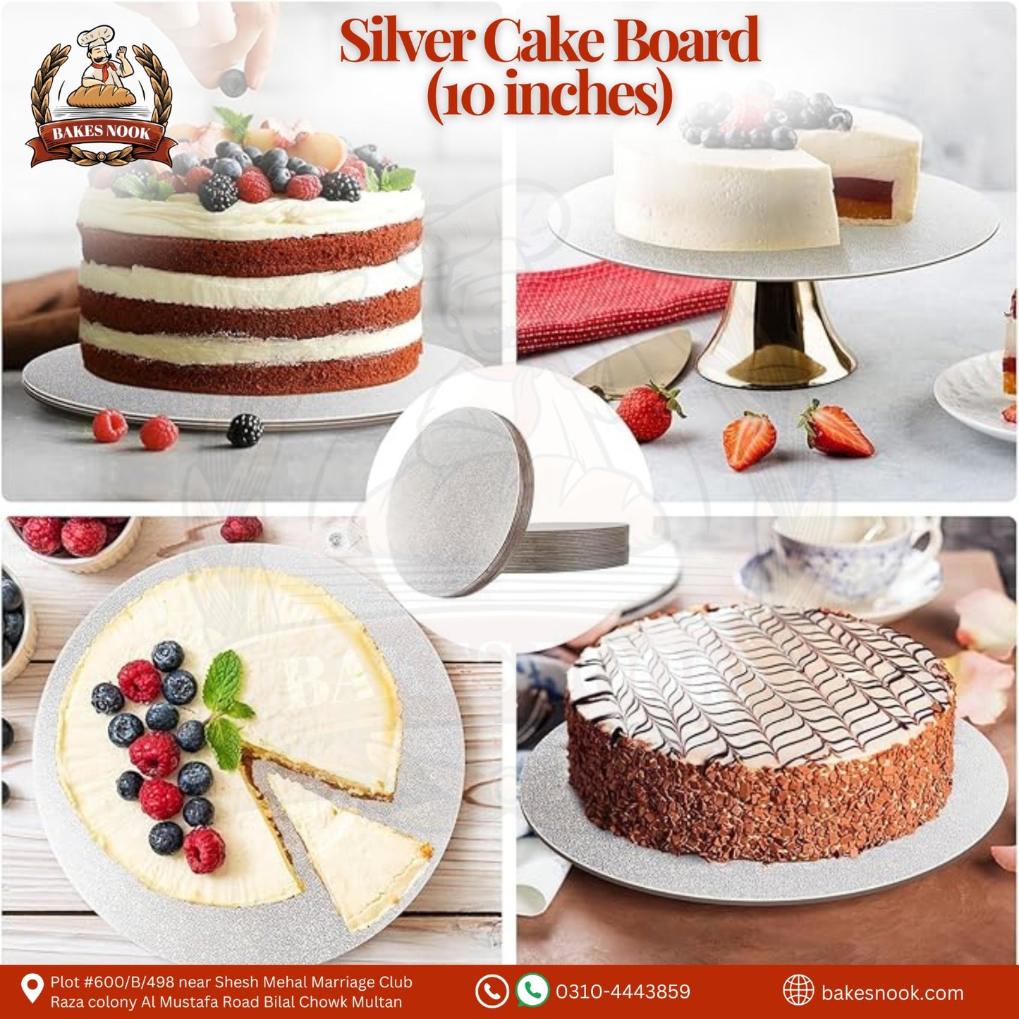 Silver Cake Board (10 Inches) by BakesNook 💿🎉