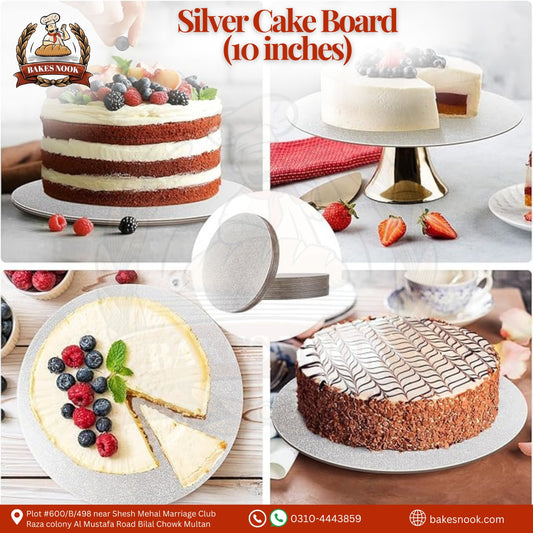 Silver Cake Board (10 Inches) by BakesNook 💿🎉