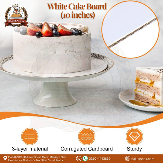 White Cake Board (10 Inches) by BakesNook ⚪🍰