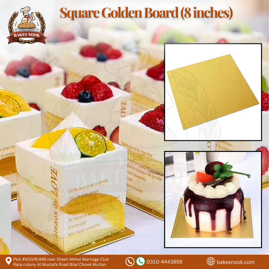 Square Golden Cake Board (8 Inches) by BakesNook 🎇🍰