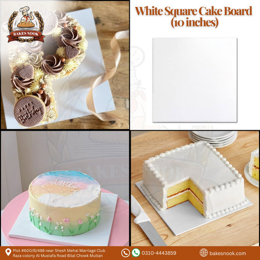 White Square Cake Board (10 Inches) by BakesNook ⬜🎂
