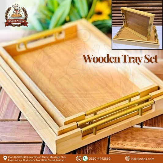 Golden Wooden Tray Set by BakesNook ✨🍽️