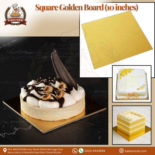 Birthday Square Golden Cake Board (10 Inches) by BakesNook 🎁🍰