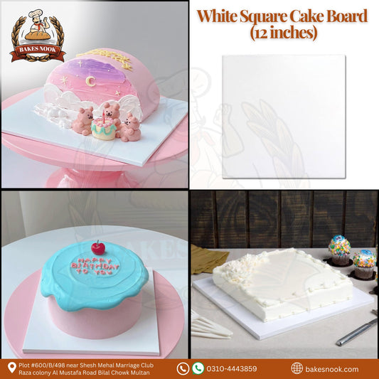White Square Cake Board (12 Inches) by BakesNook ⬜🍰