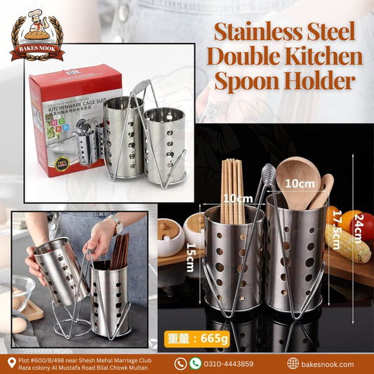 Double Stainless Kitchen Spoon Holder by BakesNook 🍽️🪙