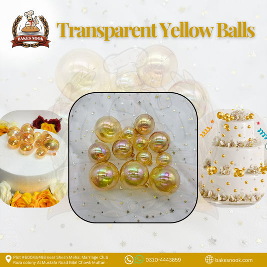 TRANSPARENT CAKE DECOR BALLS YELLOW