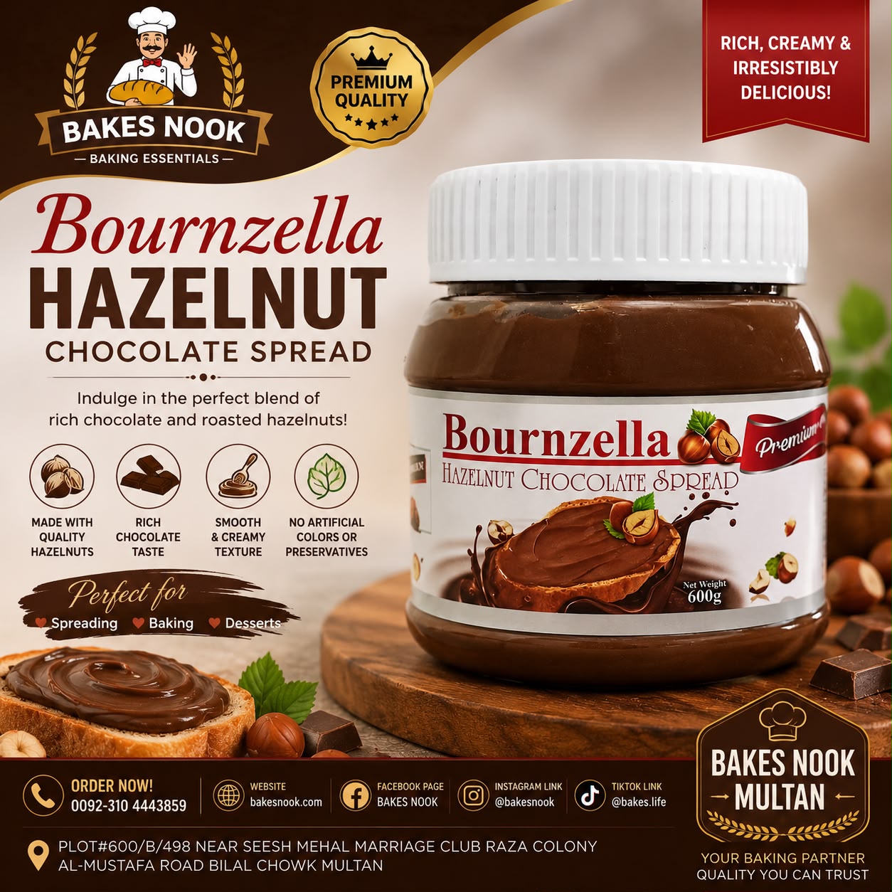 BOURNZELLA HAZELNUT CHOCOLATE SPREAD (600g)