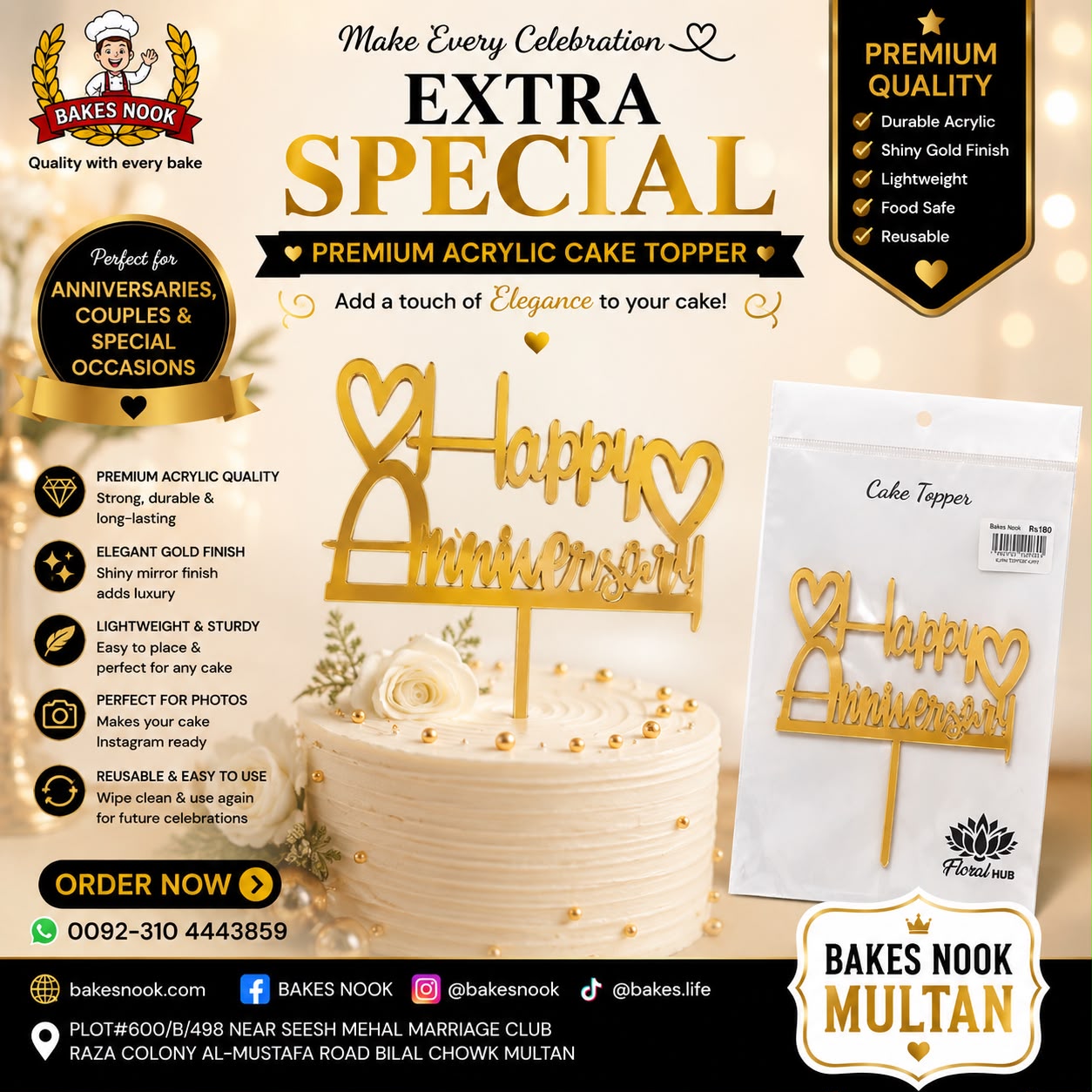 HAPPY ANNIVERSARY ACRYLIC CAKE TOPER