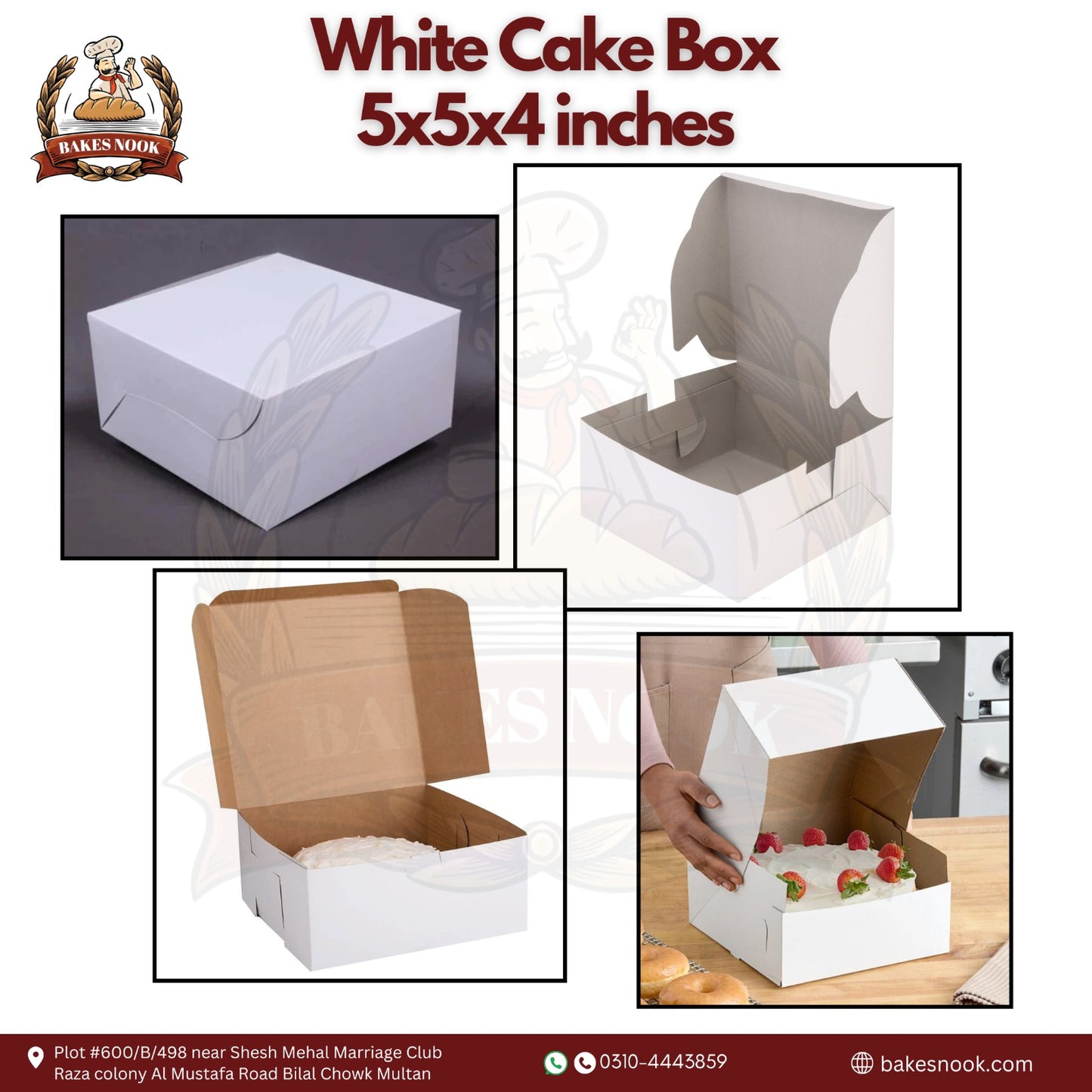White Cake Box by BakesNook (5x5x4)