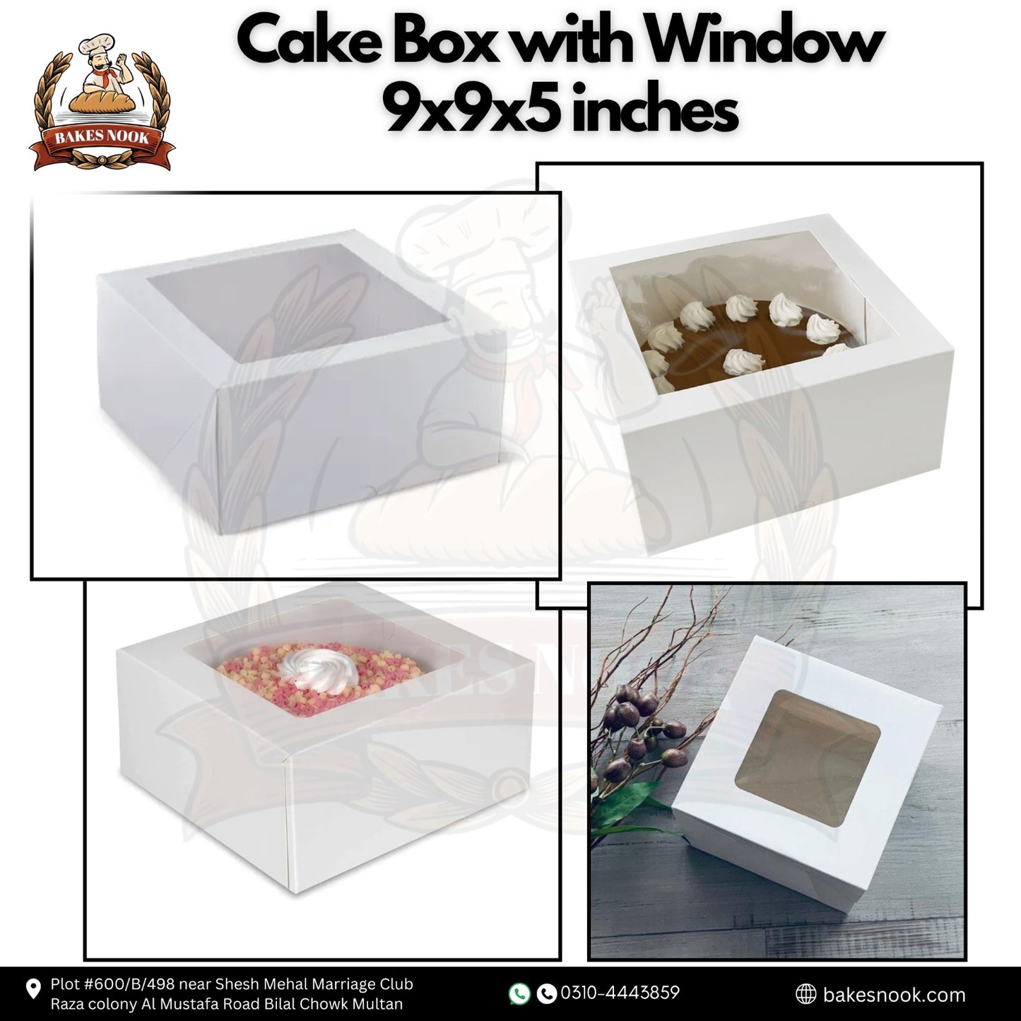 Window Cake Box by BakesNook (9x9x5)